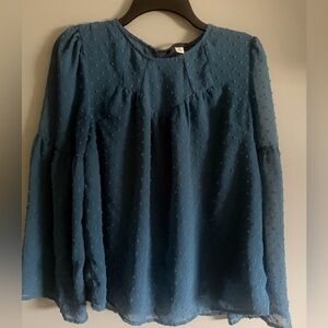 Blue Rain Carrie Sweetheart Swiss Dot Peasant Blue Blouse size small